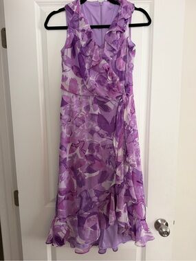 Purple Floral Ruffled Wrap Dress